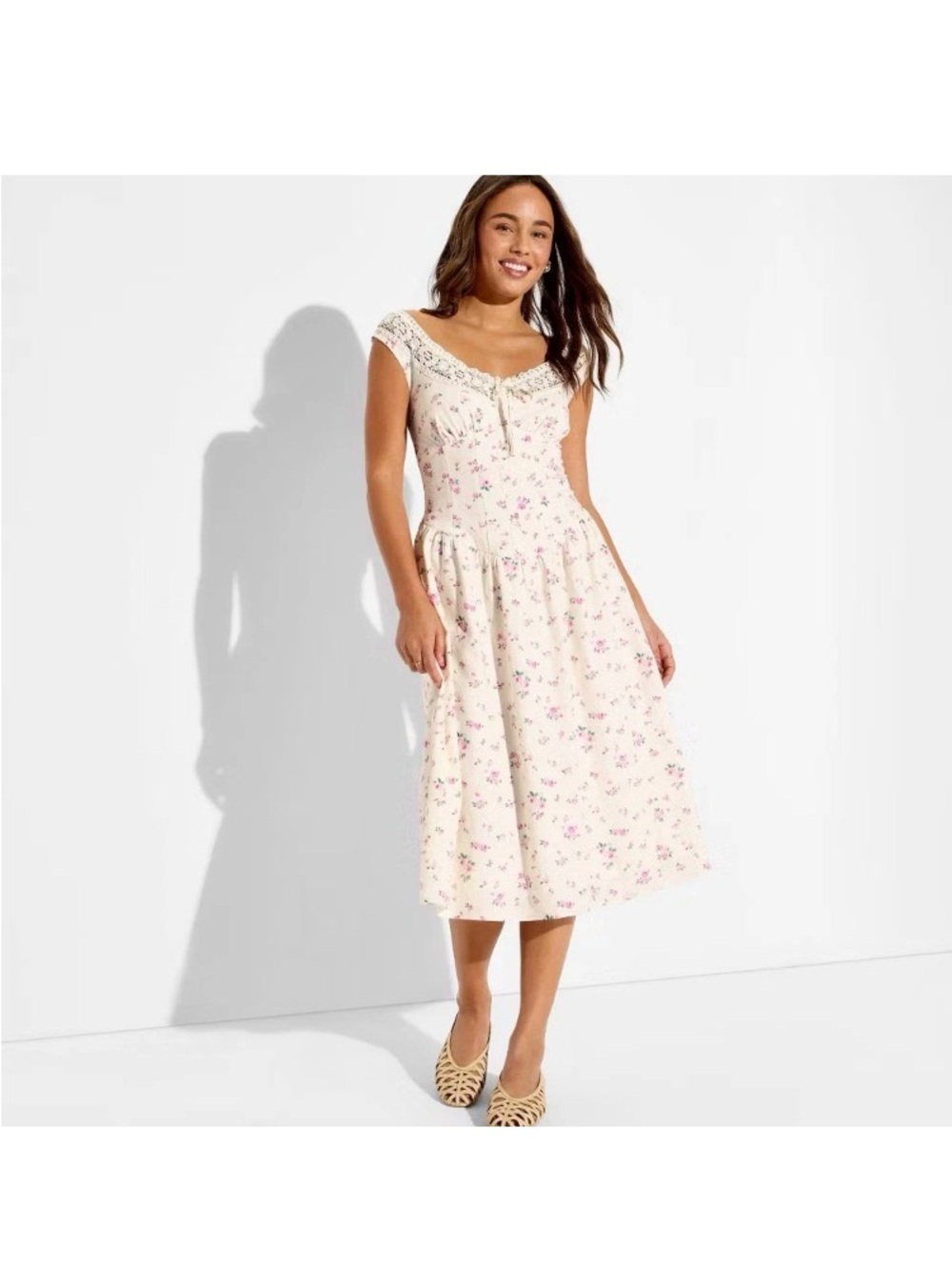 Wild Fable Women's Viral Peasant Basque Waist Milkmaid Sexy Dress Floral S NWT